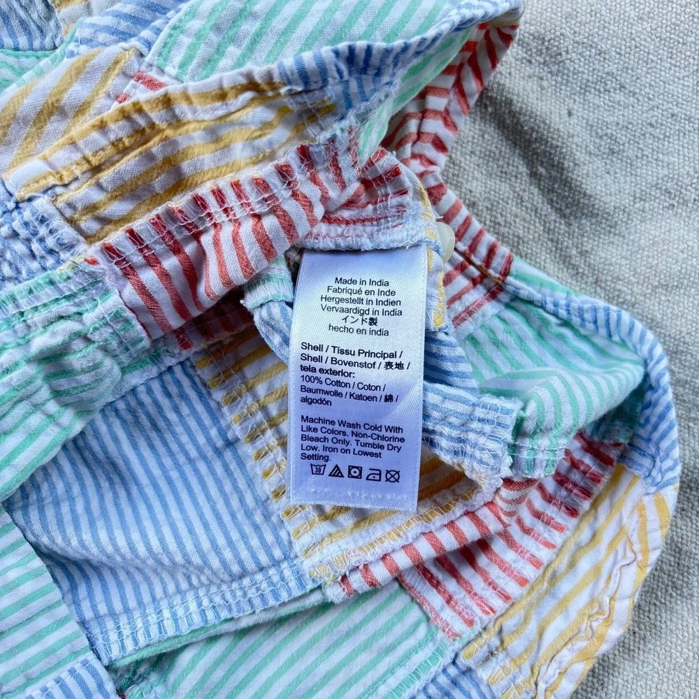 J.Crew Mens Slim Fit Seersucker Patchwork Shirt Multi Color Striped Org Cotton
